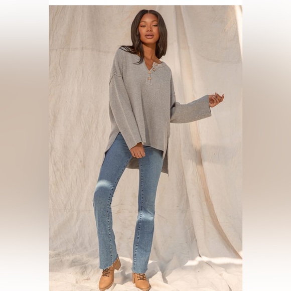 Cold Days Grey Knit Oversized Sweater Top - Picture 1 of 6